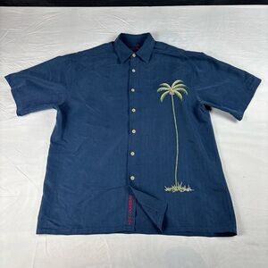 Bamboo Cay Hawaiian Men's Blue Short Sleeve Shirt with Palm Tree Embroidery M